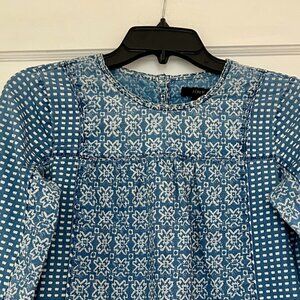 J. Crew Tops - J. Crew Indigo Batik Block Print Long Sleeve Blouse